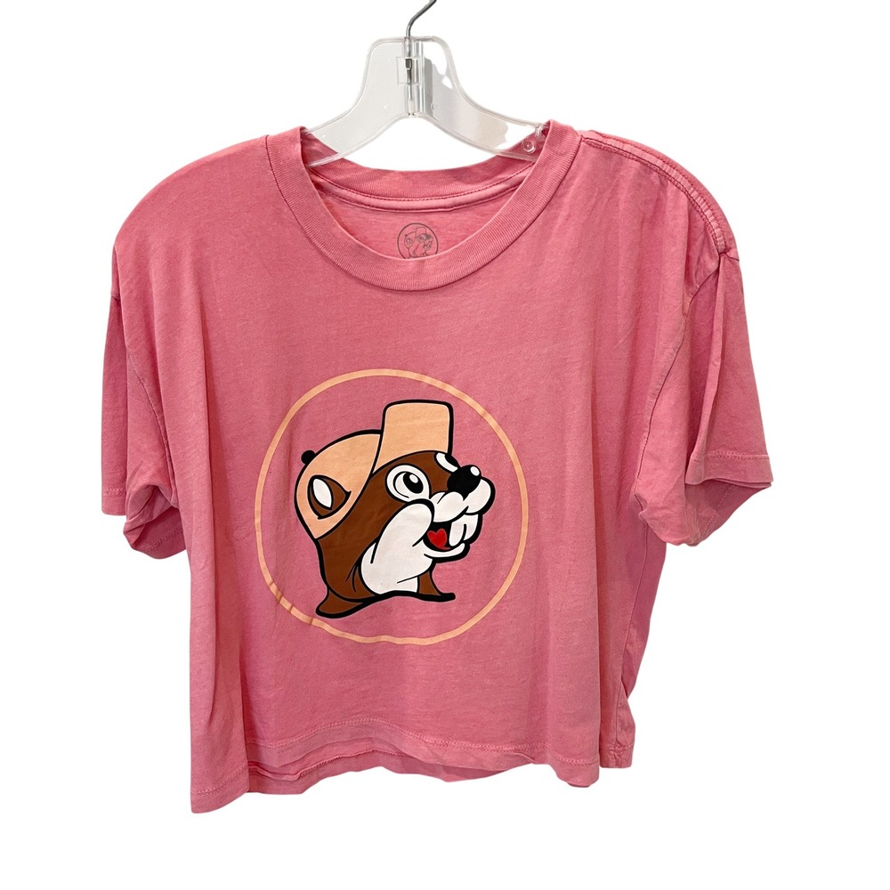 Buc-ee's Pink Graphic Crop Top T-Shirt Short Sleeve Cotton - Womens Size Medium